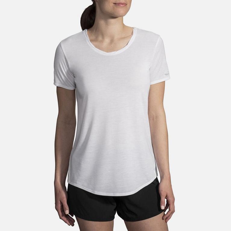 Brooks Womens Distance Short Sleeve Running Shirt - White (623409-DWE)